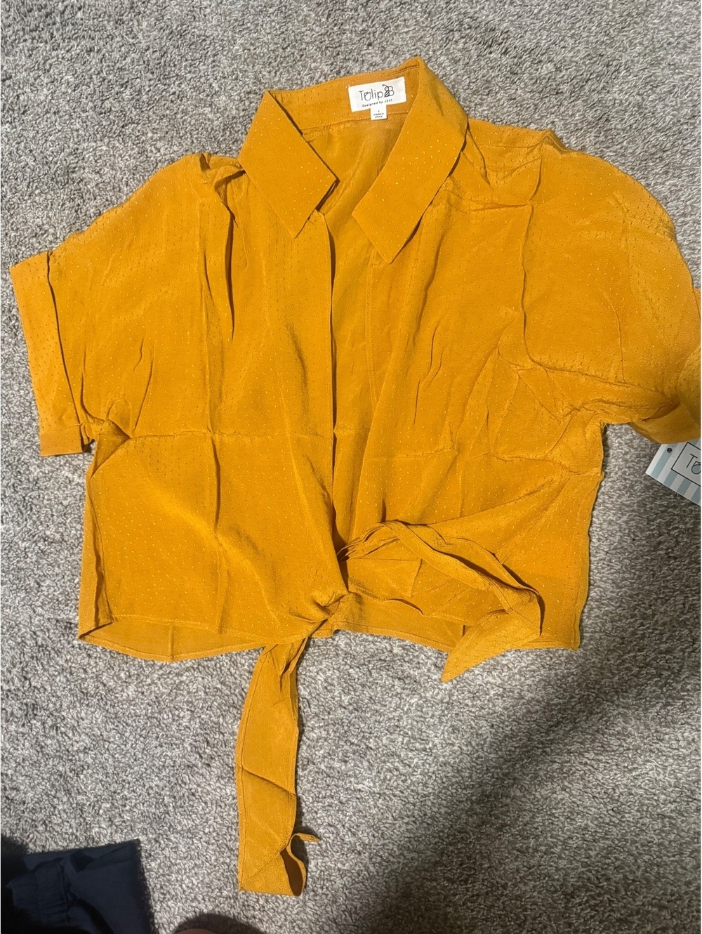 Tulip B Mustard Yellow Tie-Front Short Sleeve Blouse
